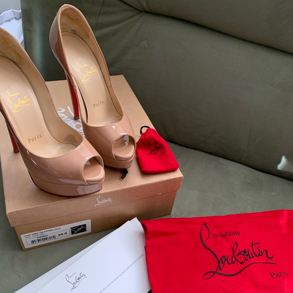 Christian Louboutin Nude Lady Peep Platforms 34.5